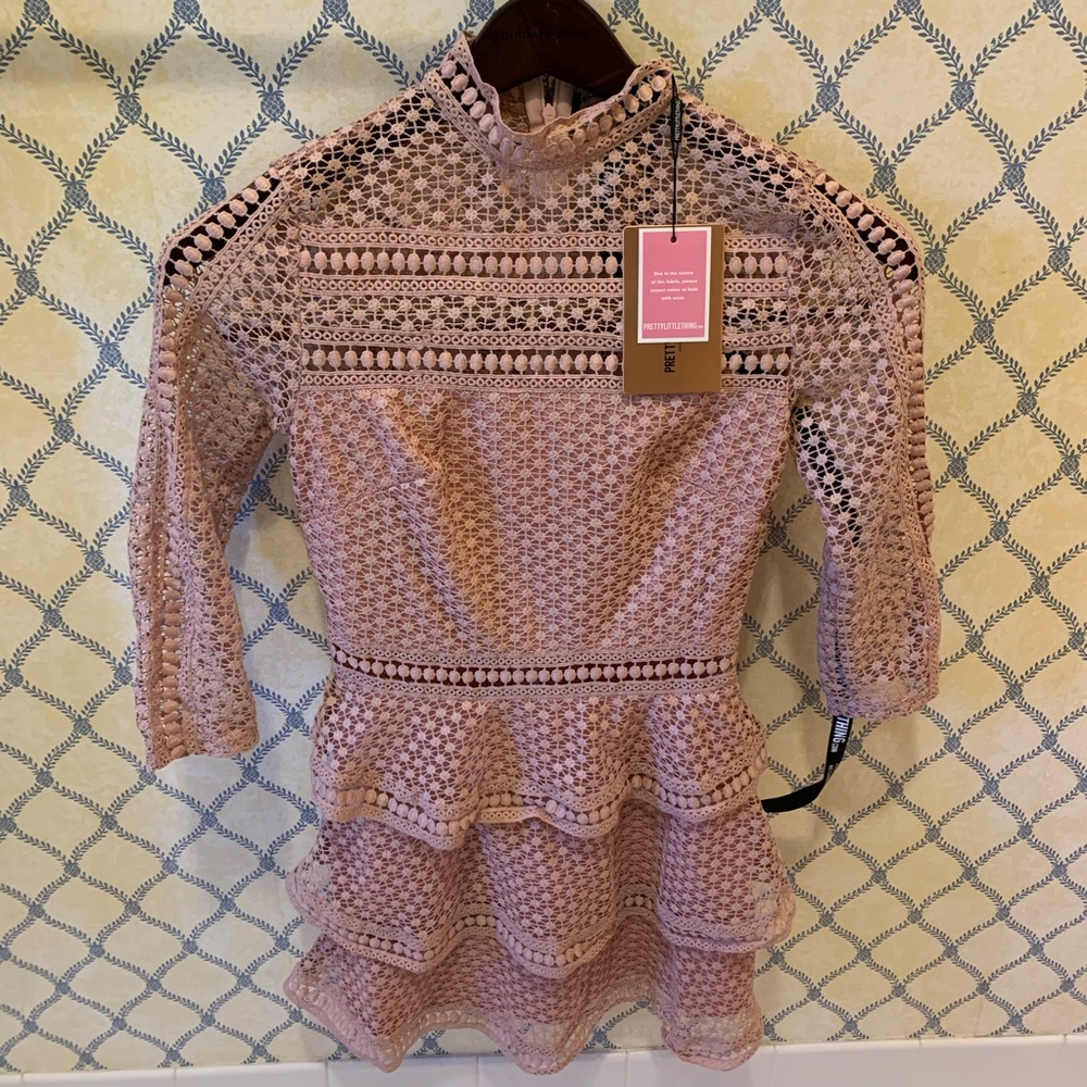 pretty little thing long sleeve pink dress!!